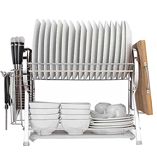 wdjj Geschirrabtropfständer, mit Tropfschale 2 Tier KüChenregal Utensilienhalter, FüR TöPfe Schalen Teller und KüChenutensilien Lagerung/Silber / 40x28x36cm wdjj Geschirrabtropfständer, mit Tropfschale 2 Tier KüChenregal Utensilienhalter, FüR TöPfe Schalen Teller und KüChenutensilien Lagerung/Silber / 40x28x36cm von KLHGBH