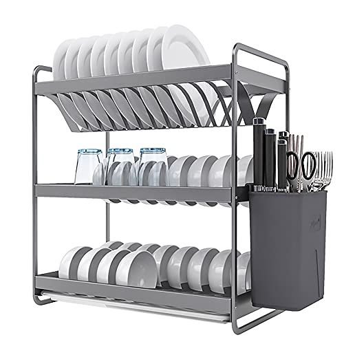 wdjj Geschirrabtropfständer, mit Tropfschale Space Aluminium KüChenregal Utensilienhalter, FüR TöPfe Schalen Teller und KüChenutensilien Lagerung/grau / 48cm von KLHGBH
