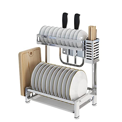 wdjj Geschirrständer, 304 Edelstahl KüChenregal, 2-Lagige Arbeitsplatte Drain Dish Rack, mit Schneidebrett Regal, BesteckkäFig Usw. / Silber / 35x22x40.5cm wdjj Geschirrständer, 304 Edelstahl KüChenregal, 2-Lagige Arbeitsplatte Drain Dish Rack, mit Schneidebrett Regal, BesteckkäFig Usw. / Silber / 35x22x40.5cm von KLHGBH