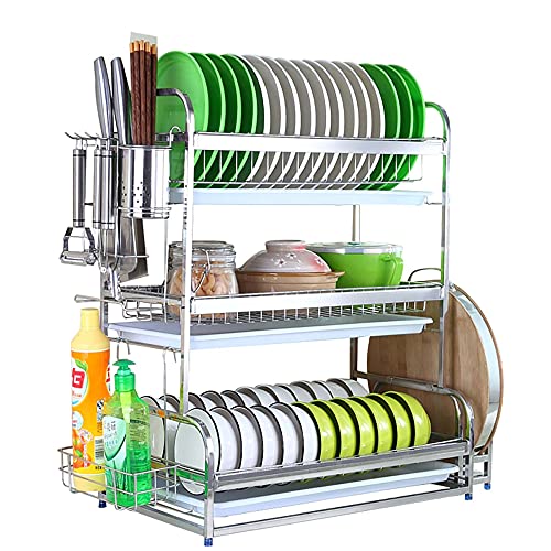 wdjj Geschirrständer, Mehrschichtige KüChenregale aus Edelstahl, Dish Draining Rack, mit Utensilienhalter FüR Tropfschalen/Silber / 52x30x60cm wdjj Geschirrständer, Mehrschichtige KüChenregale aus Edelstahl, Dish Draining Rack, mit Utensilienhalter FüR Tropfschalen/Silber / 52x30x60cm von KLHGBH