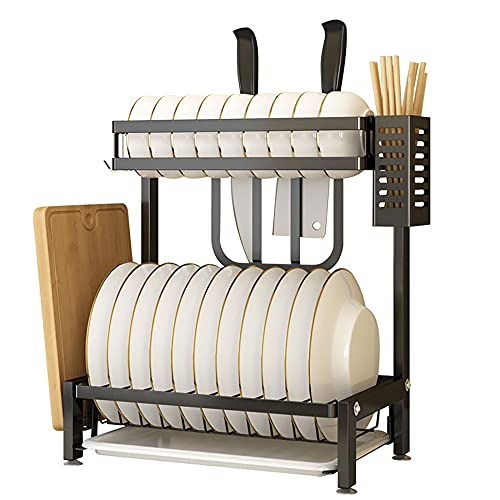 wdjj Geschirrständer, Zweistufiges Drainage-Rack aus Edelstahl mit Tropfschale FüR Dish Bowl Schneidebrett und KüChenutensilien/Schwarz/EIN von KLHGBH