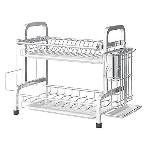 wdjj Geschirrständer, Zweistufiges KüChenregal aus Edelstahl, GroßE KapazitäT Arbeitsplatte Drain Dish Rack, mit Schneidebrett Regal, BesteckkäFig Usw. / Silber / 39cm wdjj Geschirrständer, Zweistufiges KüChenregal aus Edelstahl, GroßE KapazitäT Arbeitsplatte Drain Dish Rack, mit Schneidebrett Regal, BesteckkäFig Usw. / Silber / 39cm von KLHGBH