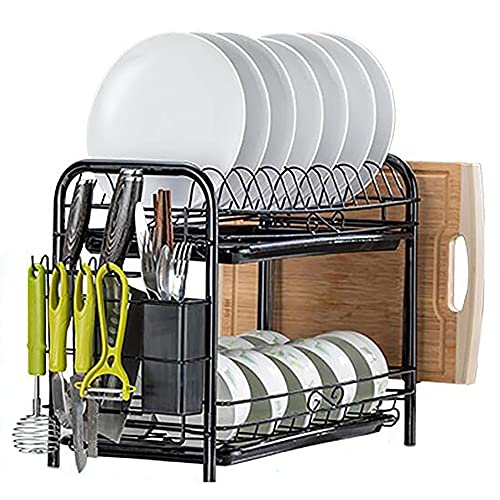 wdjj Mehrschichtiger Geschirrkorb mit Auffangschale Metall-Abtropfgestell-Utensilienhalter, Multifunktions-Aufbewahrungsregal FüR KüChenbedarf/Schwarz / 35cm wdjj Mehrschichtiger Geschirrkorb mit Auffangschale Metall-Abtropfgestell-Utensilienhalter, Multifunktions-Aufbewahrungsregal FüR KüChenbedarf/Schwarz / 35cm von KLHGBH