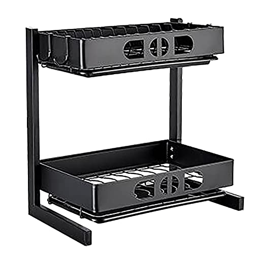 wdjj Mehrschichtiges Abtropfgestell, Edelstahl-KüChenregal, Arbeitsplatte mit GroßEr KapazitäT, mit Schneidebrettregal, BesteckkäFig Usw. / Schwarz / 2 Tiers von KLHGBH