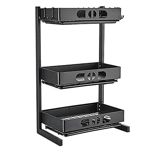 wdjj Mehrschichtiges Abtropfgestell, Edelstahl-KüChenregal, Arbeitsplatte mit GroßEr KapazitäT, mit Schneidebrettregal, BesteckkäFig Usw. / Schwarz / 3 Tiers von KLHGBH