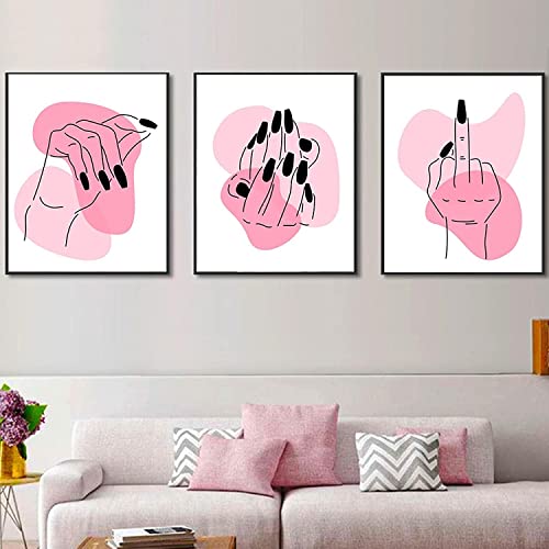 KLHWR Gedruckt auf Leinwand 3 Stück 40 x 60 cm Rahmenlos Moderne Wandkunst Nail Art Makeup Poster Print Boho Bild Salon Beauty Center Studio Home Decor von KLHWR