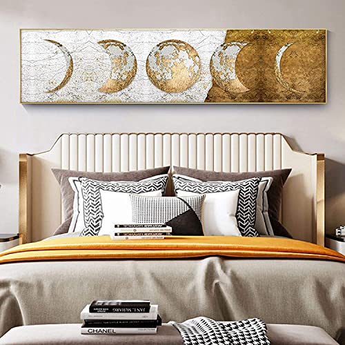 KLHWR Leinwandbild, 50 x 150 cm, Rahmenlos, Gold, Mondphase, Leinwandbild, groß, Planet, Poster, für Wohnzimmer, Jungen, Schlafzimmer, Dekoration von KLHWR