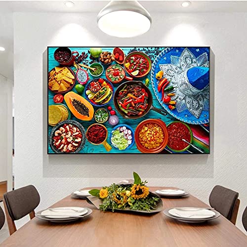 KLHWR Wandbild, 70 x 90 cm, rahmenloses Wandbild mit Küchenmotiv, mexikanisches Essen, Leinwandbild an der Wand, geeignet für Zuhause, Esszimmer, Dekoration von KLHWR