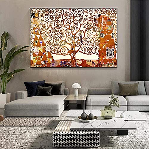 Leinwandbild 50 x 70 cm, Rahmenlos, Gustav Klimts Kuss, berühmtes Gemälde, der Baum des Lebens, Kunstdruck, Wohnzimmer-Dekoration von KLHWR