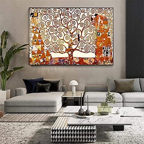 Wandbild 60x80cm Rahmenlos Gustav Klimts Kuss berühmtes Gemälde Lebensbaum Kunstdruck Bild Wohnzimmerdeko von KLHWR