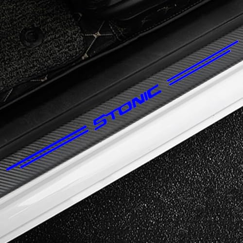 4 Stück Auto Einstiegsleisten Schutz, für KI-A Stonic Auto Kohlefaser Türschweller Schutz mit Logo Aufkleber Kantenschutz,Blue von KLHYWEN