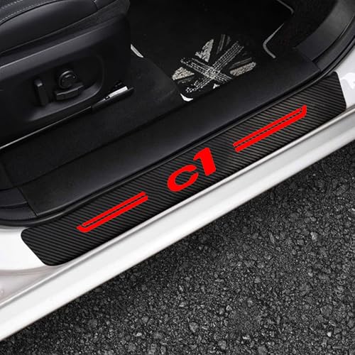 Auto Kohlefaser Einstiegsleisten Für Citr-oen C1 Tuning Zubehör 4 STÜCKE Auto Scuff Plate Türschwelle Sill Aufkleber,Red von KLHYWEN