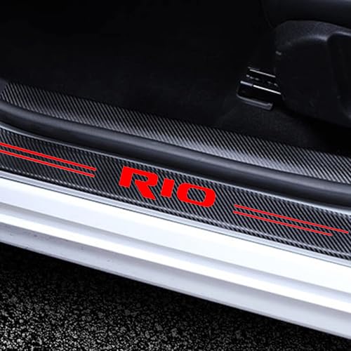 KLHYWEN 4 Stück Auto Einstiegsleisten Schutz, für KI-A Rio 2 3 4 5 2006 2007 2009 2011 2012 2014 2015 2016 2017 2019 2021 Auto Kohlefaser Türschweller Schutz mit Logo Aufkleber Kantenschutz,Red von KLHYWEN