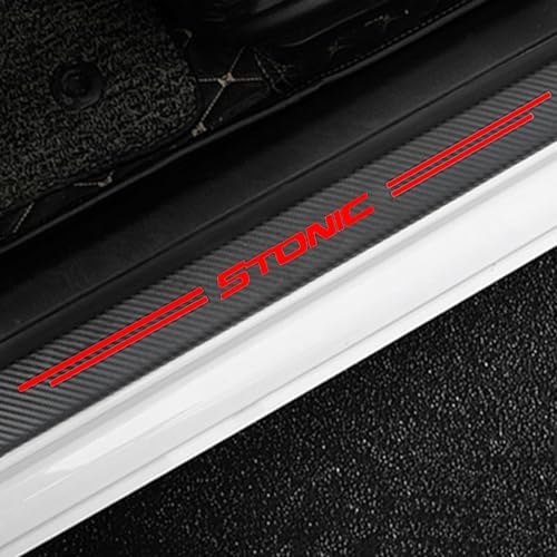 KLHYWEN 4 Stück Auto Einstiegsleisten Schutz, für KI-A Stonic Auto Kohlefaser Türschweller Schutz mit Logo Aufkleber Kantenschutz,Red von KLHYWEN