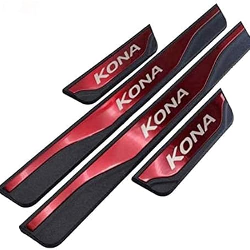 KLHYWEN Auto Edelstahl Einstiegsleisten Für Hyu-ndai Kona 2017-2021 Tuning Zubehör 4 STÜCKE Auto Scuff Plate Türschwelle Sill Aufkleber,Red von KLHYWEN