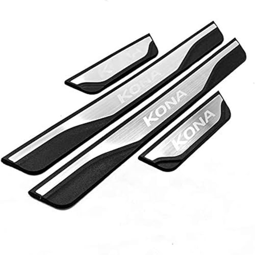 KLHYWEN Auto Edelstahl Einstiegsleisten Für Hyu-ndai Kona 2017-2021 Tuning Zubehör 4 STÜCKE Auto Scuff Plate Türschwelle Sill Aufkleber,Silver von KLHYWEN