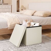 Sitzhocker mit Stauraum, Sitzwürfel mit abnehmbarem Deckel, Kleine Faltbare Sitztruhe, Aufbewahrungsbox aus Leinen, gepolsterter Hocker als von KLIHOME
