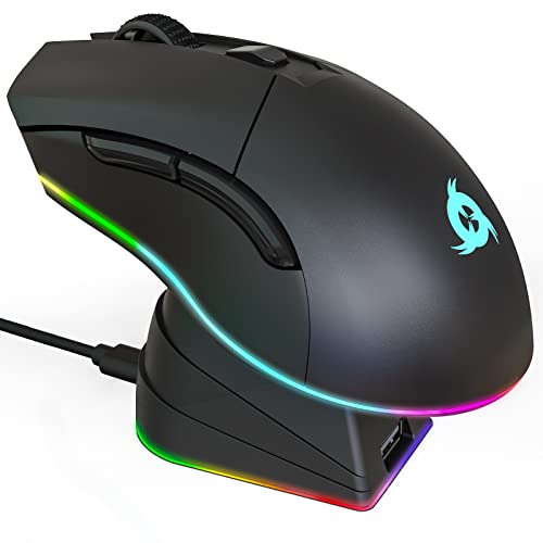KLIM Blaze Pro Wiederaufladbare kabellose Maus - NEU - Gaming Maus mit RGB und Ladestation - Hochpräziser Sensor und langlebiger Akku - Bis zu 6000 DPI - Kabel- und Wireless Mouse für PC von KLIM