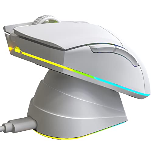 KLIM Blaze Pro Wiederaufladbare kabellose Maus - NEU - Gaming Maus mit RGB und Ladestation - Hochpräziser Sensor und langlebiger Akku - Bis zu 6000 DPI - Kabel- und Wireless Mouse für PC - Weiß von KLIM