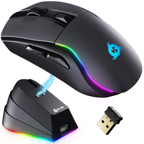 KLIM Blaze Y Wiederaufladbare kabellose Maus - NEU - Gaming Maus mit RGB und Ladestation - Hochpräziser Sensor und langlebiger Akku - Bis zu 6000 DPI - Kabel- und Wireless Mouse für PC - Schwarz von KLIM