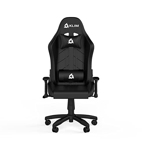 KLIM Gaming Chair - NEU 2024 - Rücken- und Kopfstütze - Ergonomischer Computerstuhl mit Rädern und verstellbaren Armlehnen - PU-Leder - Sehr robuster Schreibtischstuhl (Schwarz) von KLIM