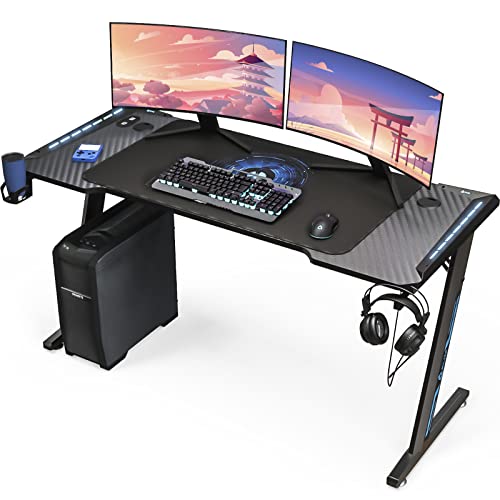 KLIM K140 Gaming Tisch mit LED - 140 x 60 cm Gaming Schreibtisch mit Kabelmanagement und Maus pad - Einfacher Aufbau - Stabiler Schreibtisch aus Metall und Holz - Perfekt für Gaming + Büro - NEU 2024 von KLIM