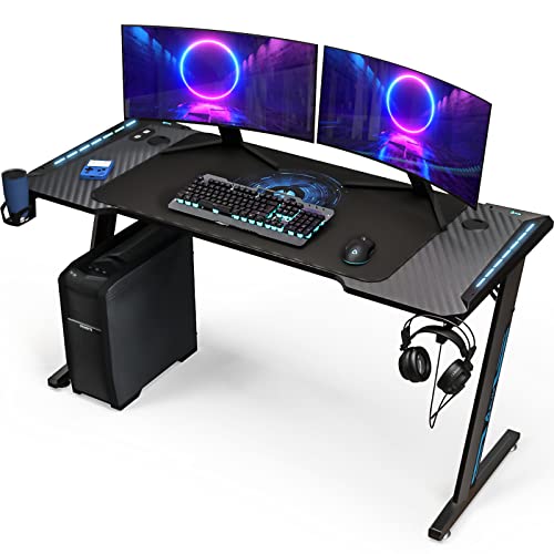 KLIM K140 Gaming Tisch mit LED - NEU - 140 x 60 cm Gaming Schreibtisch mit Kabelmanagement und Maus pad - Einfacher Aufbau - Stabiler Schreibtisch aus Metall und Holz - Perfekt für Gaming - Büro von KLIM