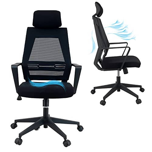 KLIM K300 Office Chair - NEU 2024 - Ergonomischer Bürostuhl - Weiches Sitzkissen & Stoff - Inklusive Kopfstütze - Bis zu 110 kg belastbar - Verstellbarer Stuhl für Büro und Zuhause von KLIM