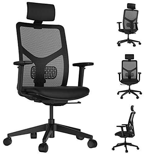 KLIM K400 Office Chair - Ergonomischer Bürostuhl + Weiches Sitzkissen & Stoff + Inklusive Kopfstütze + Max 135 kg & 180 cm + Verstellbarer Stuhl für Büro und Zuhause + NEU von KLIM