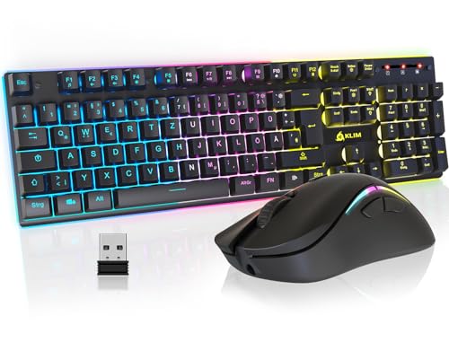 KLIM Thunder Wireless Gaming Keyboard und Maus Combo - New 2023 - Wireless Backlit Tastatur mit langlebigem integriertem Akku + 4800 DPI RGB Kabellose Gaming Mouse für PC KLIM Thunder Wireless Gaming Keyboard und Maus Combo - New 2023 - Wireless Backlit Tastatur mit langlebigem integriertem Akku + 4800 DPI RGB Kabellose Gaming Mouse für PC von KLIM