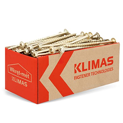 KLIMAS Holzschrauben Torx Tellerkopfschrauben 6,0 x 120 mm 50 Stück | Unterlegscheiben Schrauben Terrasenschrauben Universalschrauben Dachkonstruktion Set TX Gelb von KLIMAS