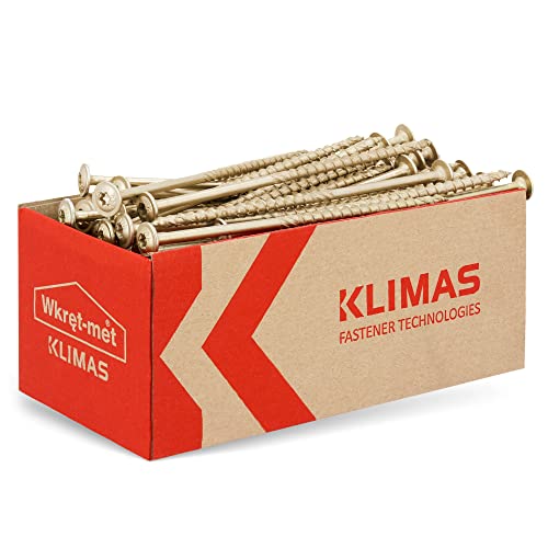 KLIMAS Holzschrauben Torx Tellerkopfschrauben 6,0 x 140 mm 100 Stück | Unterlegscheiben Schrauben Terrasenschrauben Universalschrauben Dachkonstruktion Set TX Gelb von KLIMAS