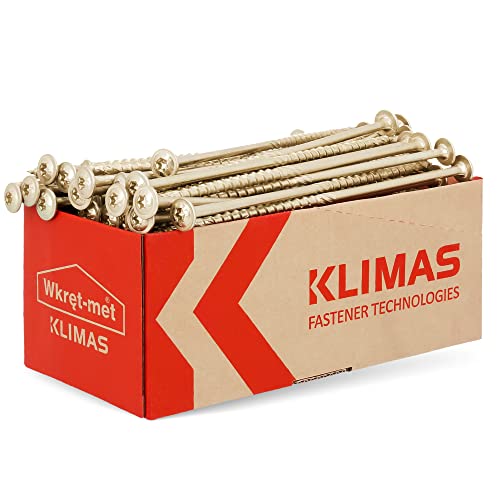 KLIMAS Holzschrauben Torx Tellerkopfschrauben 6,0 x 160 mm 50 Stück | Unterlegscheiben Schrauben Terrasenschrauben Universalschrauben Dachkonstruktion Set TX Gelb von KLIMAS