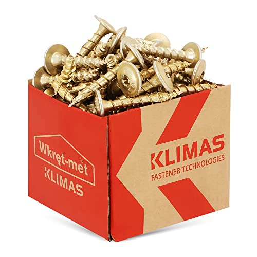 KLIMAS Holzschrauben Torx Tellerkopfschrauben 8,0 x 40 mm 50 Stück | Unterlegscheiben Schrauben Terrasenschrauben Universalschrauben Dachkonstruktion Set TX Gelb von KLIMAS