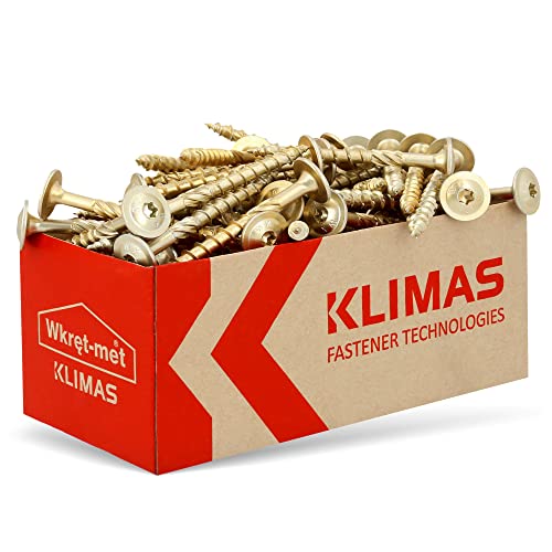 KLIMAS Holzschrauben Torx Tellerkopfschrauben 8,0 x 80 mm 50 Stück | Unterlegscheiben Schrauben Terrasenschrauben Universalschrauben Dachkonstruktion Set TX Gelb von KLIMAS