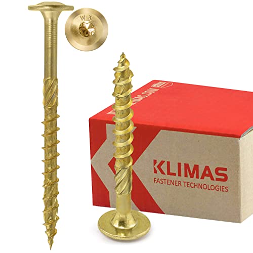 KLIMAS Holzschrauben Torx - Tellerkopfschrauben TX Gelb Schrauben - Flachkopfschrauben Holz - Tellerkopf - Schrauben Set Torx - Holzschrauben Set Dachkonstruktion Schrauben - 8x140 mm - 25 Stück von KLIMAS