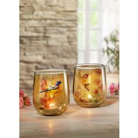 Glas-Windlicht mit Vögelchen-Szene, 2er-Set von KLINGEL DE