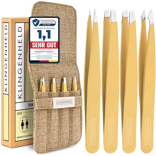 KLINGENHELD® Präzises Pinzetten-Set mit handgeschliffenen Spitzen - Perfekt für alle Anwendungsbereiche - inkl. Baumwoll-Etui 100% plastikfrei & nachhaltig - Pinzette Augenbrauen zupfen, 21 Farben von KLINGENHELD