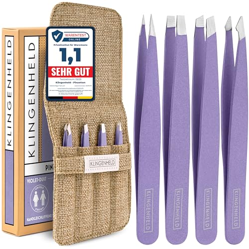 KLINGENHELD® Präzises Pinzetten-Set mit handgeschliffenen Spitzen - Perfekt für alle Anwendungsbereiche - inkl. Baumwoll-Etui 100% plastikfrei & nachhaltig - Pinzette Augenbrauen zupfen, 21 Farben von KLINGENHELD