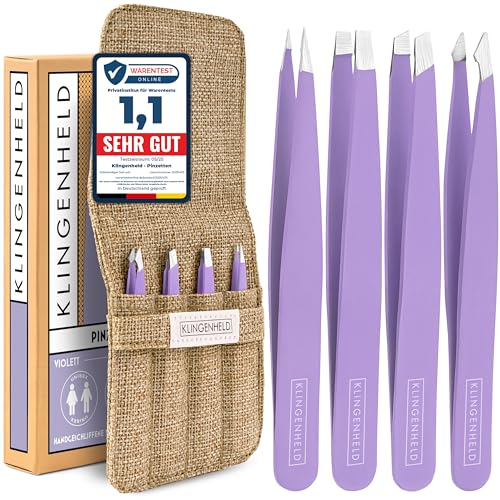 KLINGENHELD® Präzises Pinzetten-Set mit handgeschliffenen Spitzen - Perfekt für alle Anwendungsbereiche - inkl. Baumwoll-Etui 100% plastikfrei & nachhaltig - Pinzette Augenbrauen zupfen, 21 Farben von KLINGENHELD
