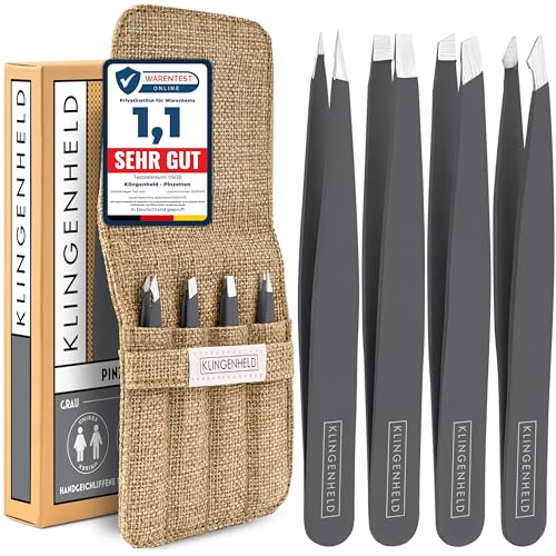 KLINGENHELD® Präzises Pinzetten-Set mit handgeschliffenen Spitzen - Perfekt für alle Anwendungsbereiche - inkl. Baumwoll-Etui 100% plastikfrei & nachhaltig - Pinzette Augenbrauen zupfen, 21 Farben von KLINGENHELD