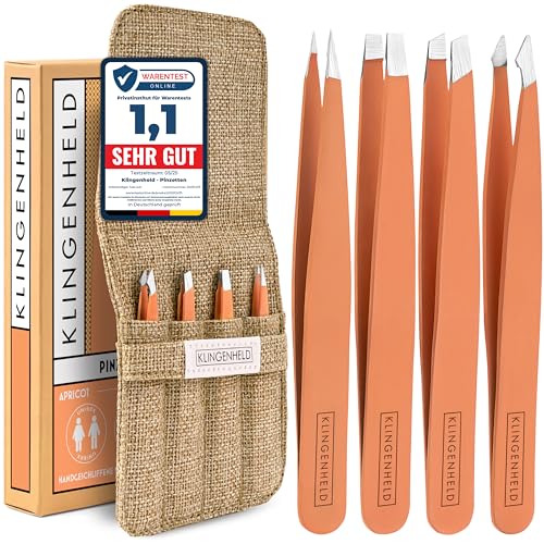 KLINGENHELD® Präzises Pinzetten-Set mit handgeschliffenen Spitzen - Perfekt für alle Anwendungsbereiche - inkl. Baumwoll-Etui 100% plastikfrei & nachhaltig - Pinzette Augenbrauen zupfen, 21 Farben von KLINGENHELD
