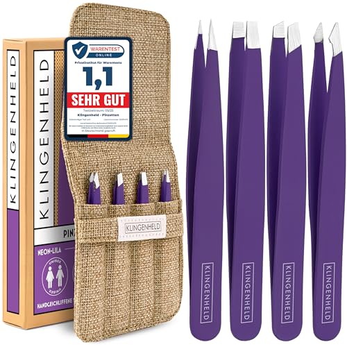 KLINGENHELD® Präzises Pinzetten-Set mit handgeschliffenen Spitzen - Perfekt für alle Anwendungsbereiche - inkl. Baumwoll-Etui 100% plastikfrei & nachhaltig - Pinzette Augenbrauen zupfen, 21 Farben von KLINGENHELD
