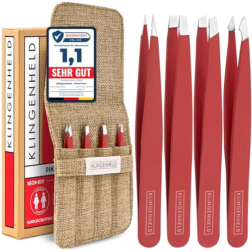 KLINGENHELD® Präzises Pinzetten-Set mit handgeschliffenen Spitzen - Perfekt für alle Anwendungsbereiche - inkl. Baumwoll-Etui 100% plastikfrei & nachhaltig - Pinzette Augenbrauen zupfen, 21 Farben von KLINGENHELD