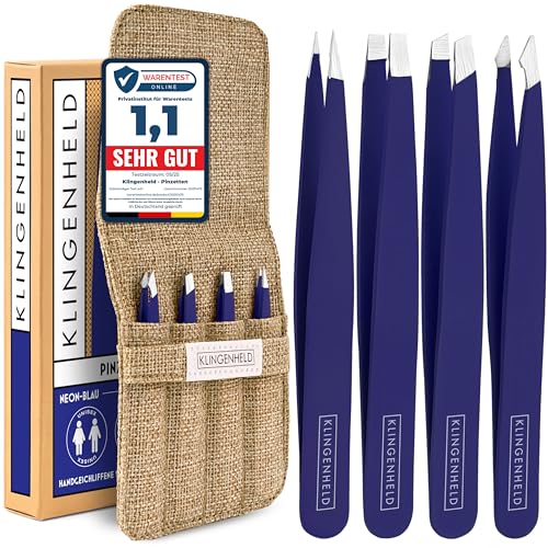 KLINGENHELD® Präzises Pinzetten-Set mit handgeschliffenen Spitzen - Perfekt für alle Anwendungsbereiche - inkl. Baumwoll-Etui 100% plastikfrei & nachhaltig - Pinzette Augenbrauen zupfen, 21 Farben von KLINGENHELD