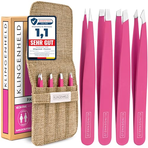 KLINGENHELD® Präzises Pinzetten-Set mit handgeschliffenen Spitzen - Perfekt für alle Anwendungsbereiche - inkl. Baumwoll-Etui 100% plastikfrei & nachhaltig - Pinzette Augenbrauen zupfen, 21 Farben von KLINGENHELD