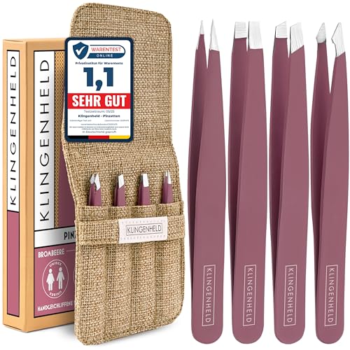 KLINGENHELD® Präzises Pinzetten-Set mit handgeschliffenen Spitzen - Perfekt für alle Anwendungsbereiche - inkl. Baumwoll-Etui 100% plastikfrei & nachhaltig - Pinzette Augenbrauen zupfen, 21 Farben von KLINGENHELD