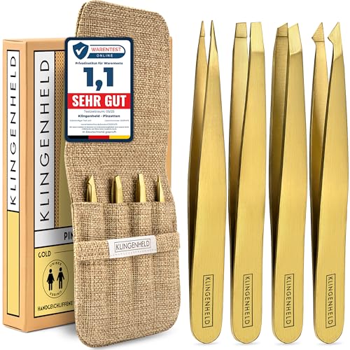 KLINGENHELD® Präzises Pinzetten-Set mit handgeschliffenen Spitzen - Perfekt für alle Anwendungsbereiche - inkl. Baumwoll-Etui 100% plastikfrei & nachhaltig - Pinzette Augenbrauen zupfen, 21 Farben von KLINGENHELD