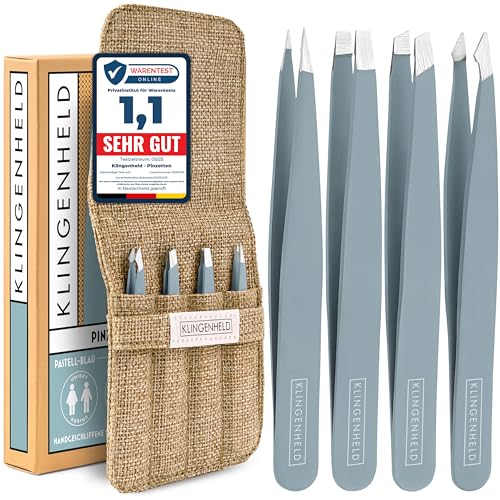 KLINGENHELD® Präzises Pinzetten-Set mit handgeschliffenen Spitzen - Perfekt für alle Anwendungsbereiche - inkl. Baumwoll-Etui 100% plastikfrei & nachhaltig - Pinzette Augenbrauen zupfen, 21 Farben von KLINGENHELD