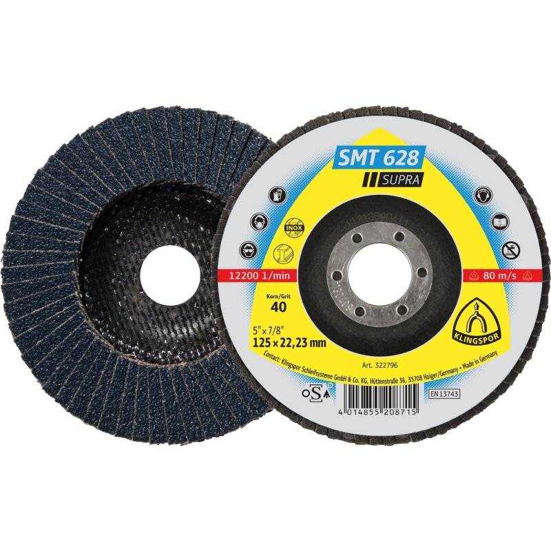 Schleifmopteller SMT 628 gerade für Edelstahl, Stahl 180 x 22,23 mm Körnung 40 von Klingspor AG